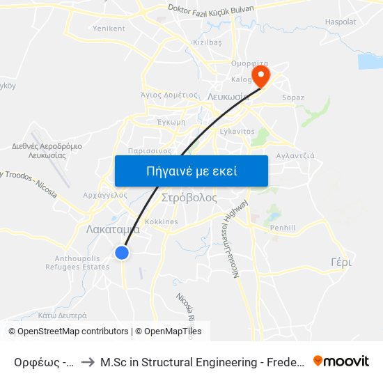 Ορφέως - Άρεως to M.Sc in Structural Engineering - Frederick University Cyprus map