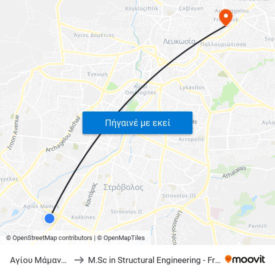 Αγίου Μάμαντος to M.Sc in Structural Engineering - Frederick University Cyprus map