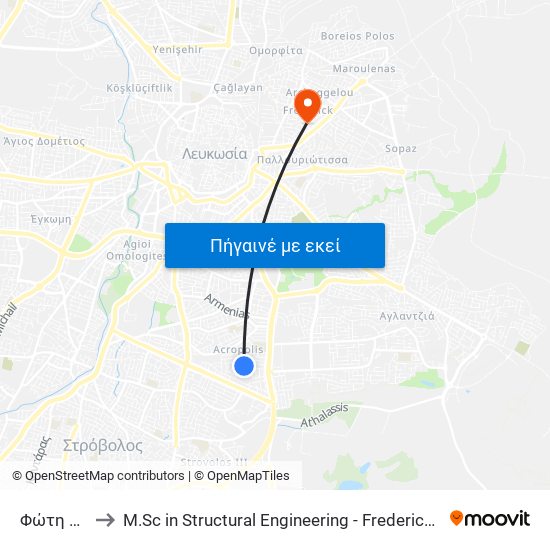 Φώτη Πίττα to M.Sc in Structural Engineering - Frederick University Cyprus map