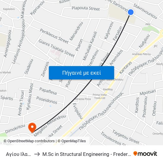 Αγίου Ιλαρίωνος to M.Sc in Structural Engineering - Frederick University Cyprus map