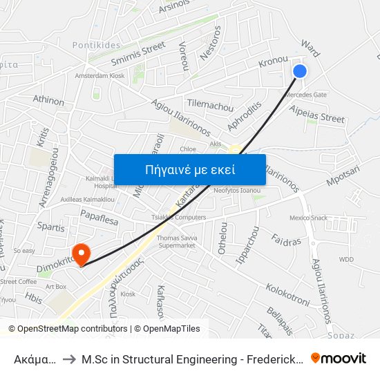 Ακάμαντος to M.Sc in Structural Engineering - Frederick University Cyprus map