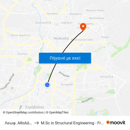 Λεωφ. Αθαλάσσας - Ηούς to M.Sc in Structural Engineering - Frederick University Cyprus map