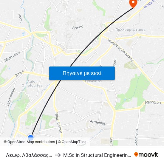 Λεωφ. Αθαλάσσας - Αδαμαντίου Κοραή to M.Sc in Structural Engineering - Frederick University Cyprus map