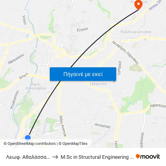 Λεωφ. Αθαλάσσας - 28 Οκτωβρίου to M.Sc in Structural Engineering - Frederick University Cyprus map