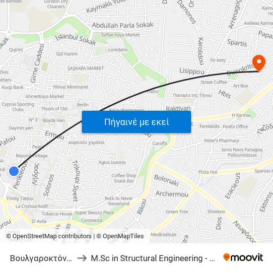 Βουλγαροκτόνου - Αρσινόης to M.Sc in Structural Engineering - Frederick University Cyprus map