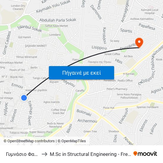 Γυμνάσιο Φανερωμένης to M.Sc in Structural Engineering - Frederick University Cyprus map