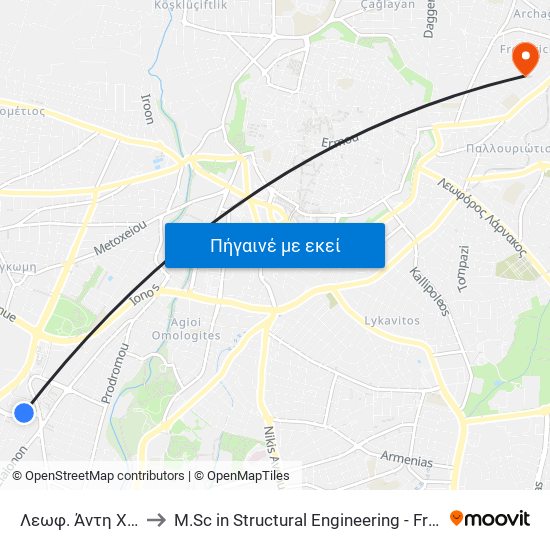 Λεωφ. Άντη Χατζηκωστή to M.Sc in Structural Engineering - Frederick University Cyprus map