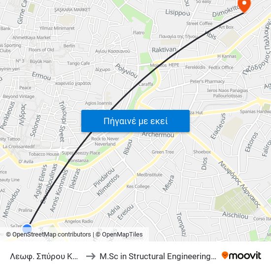 Λεωφ. Γεωργίου Γρίβα Διγενή to M.Sc in Structural Engineering - Frederick University Cyprus map