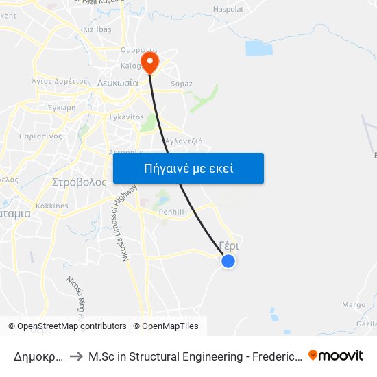 Δημοκρατίας to M.Sc in Structural Engineering - Frederick University Cyprus map