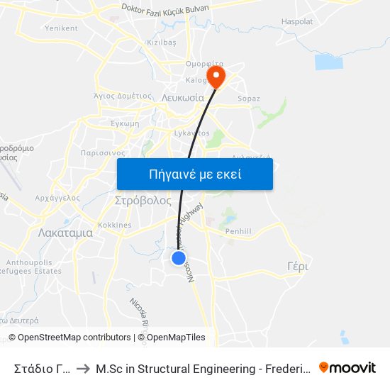 Στάδιο Γσπ 1 to M.Sc in Structural Engineering - Frederick University Cyprus map