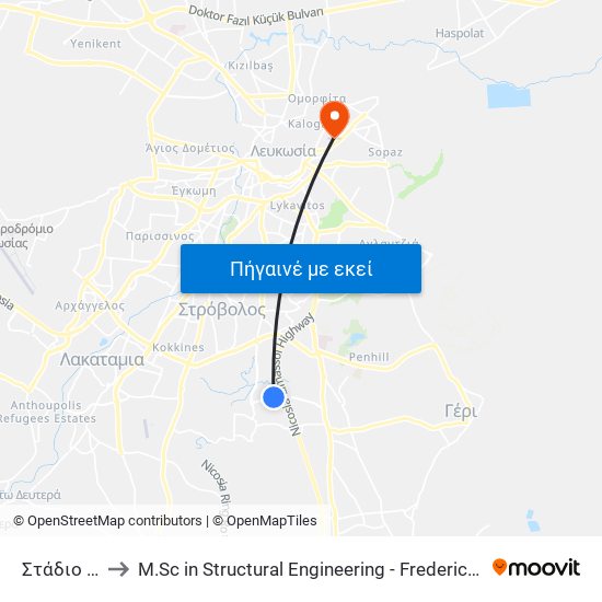 Στάδιο Γσπ 2 to M.Sc in Structural Engineering - Frederick University Cyprus map