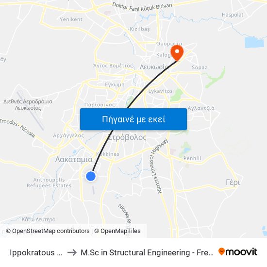 Ippokratous - Trikomou to M.Sc in Structural Engineering - Frederick University Cyprus map