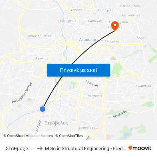 Σταθμός Στροβόλου to M.Sc in Structural Engineering - Frederick University Cyprus map