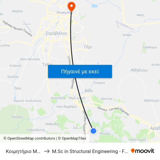Κοιμητήριο Μοσφιλωτής 1 to M.Sc in Structural Engineering - Frederick University Cyprus map