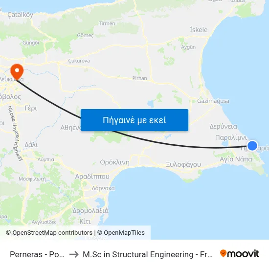Perneras - Potami Beach to M.Sc in Structural Engineering - Frederick University Cyprus map