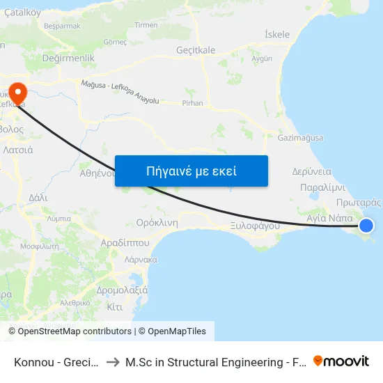 Konnou - Grecian Park Hotel to M.Sc in Structural Engineering - Frederick University Cyprus map