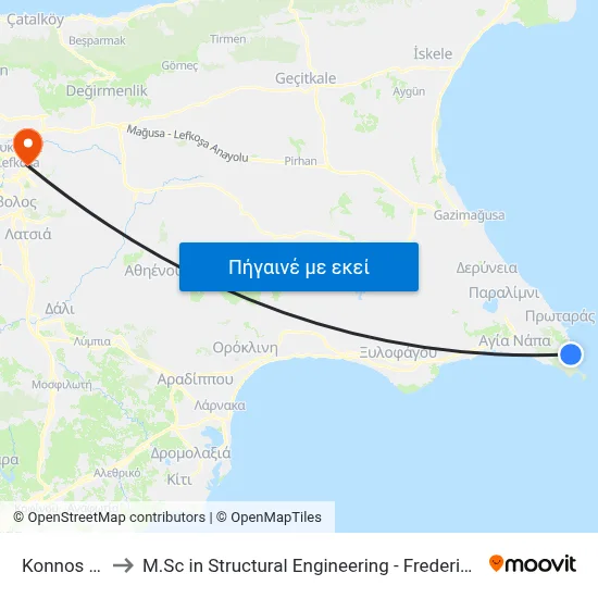 Konnos Beach to M.Sc in Structural Engineering - Frederick University Cyprus map