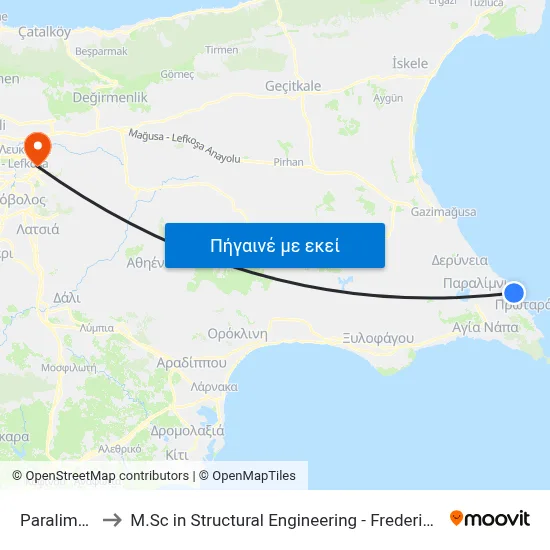 Paralimni Port to M.Sc in Structural Engineering - Frederick University Cyprus map
