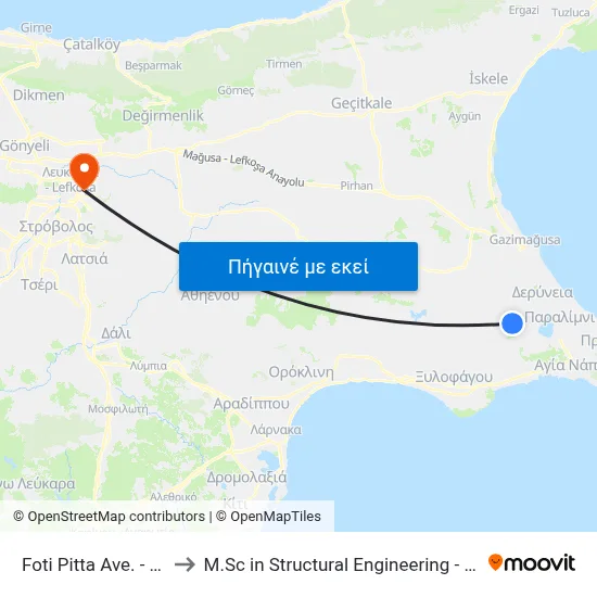 Foti Pitta Ave. - Panou Ioannou to M.Sc in Structural Engineering - Frederick University Cyprus map