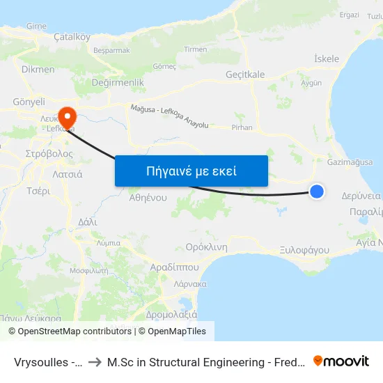 Vrysoulles - Strovilia to M.Sc in Structural Engineering - Frederick University Cyprus map
