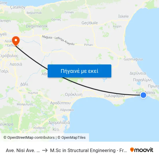 Ave. Nisi Ave. - Ag. Mavris to M.Sc in Structural Engineering - Frederick University Cyprus map