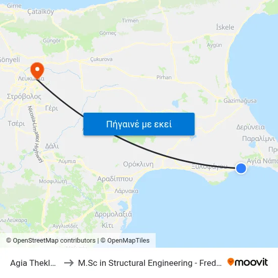 Ag. Thekla Beach to M.Sc in Structural Engineering - Frederick University Cyprus map