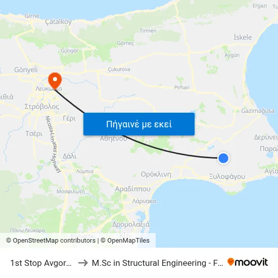 1st Stop Avgorou Settlement to M.Sc in Structural Engineering - Frederick University Cyprus map