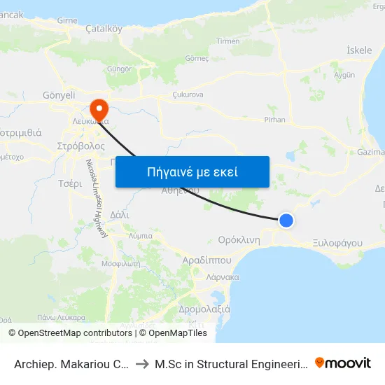 Archiep. Makariou C´ Ave. - Kostaki Pantelidi to M.Sc in Structural Engineering - Frederick University Cyprus map