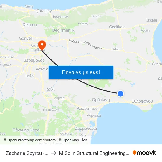 Zacharia Spyrou - Stavrou Neofytou to M.Sc in Structural Engineering - Frederick University Cyprus map