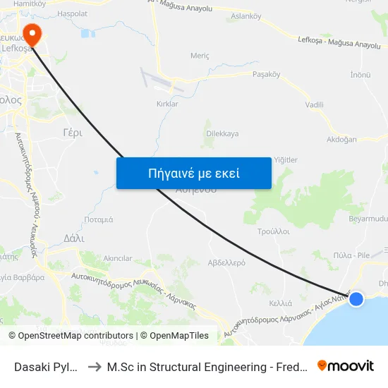 Dasaki Pylas Beach to M.Sc in Structural Engineering - Frederick University Cyprus map