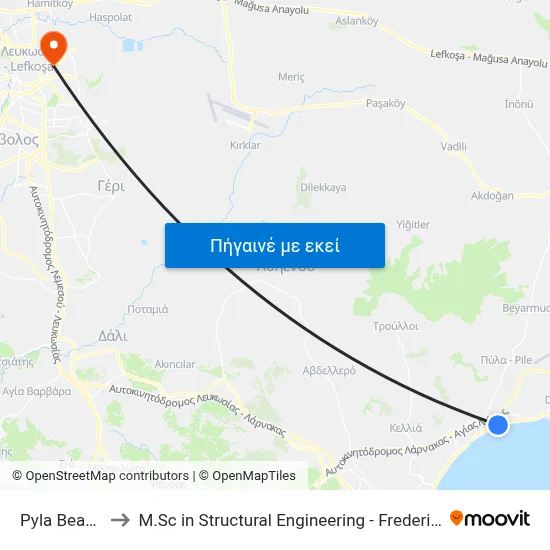 Pyla Beach Park to M.Sc in Structural Engineering - Frederick University Cyprus map