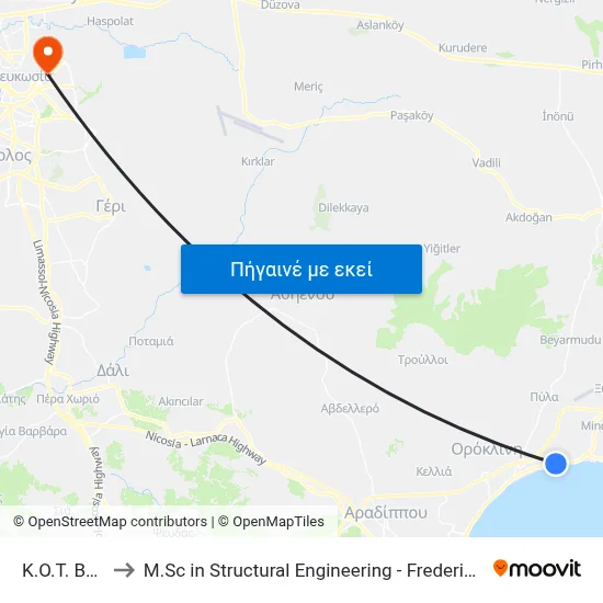K.O.T. Beach to M.Sc in Structural Engineering - Frederick University Cyprus map