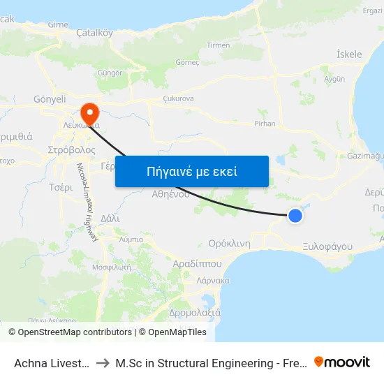 Achna Livestock Area to M.Sc in Structural Engineering - Frederick University Cyprus map
