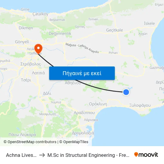 Achna Livestock Area to M.Sc in Structural Engineering - Frederick University Cyprus map