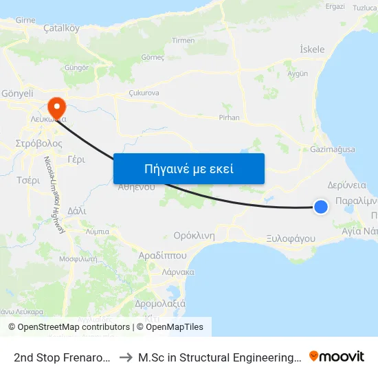 2nd Stop Frenaros Industrial Zone to M.Sc in Structural Engineering - Frederick University Cyprus map