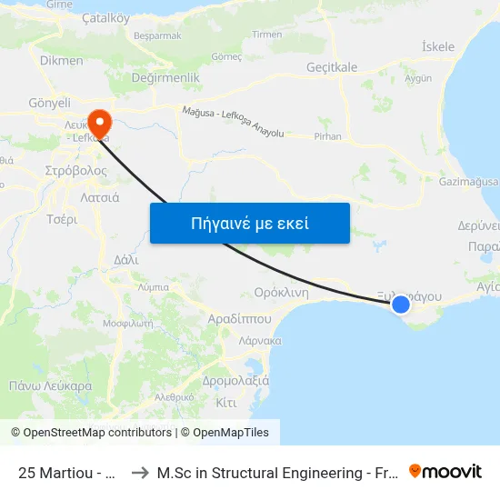 25 Martiou - Ag. Dimitriou to M.Sc in Structural Engineering - Frederick University Cyprus map