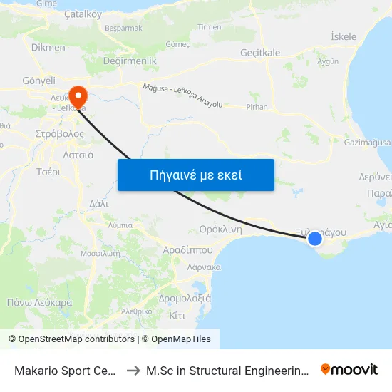 Makario Sport Center - Xylofagou F.C. to M.Sc in Structural Engineering - Frederick University Cyprus map