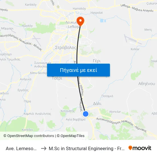 Ave. Lemesou - Larnakos to M.Sc in Structural Engineering - Frederick University Cyprus map