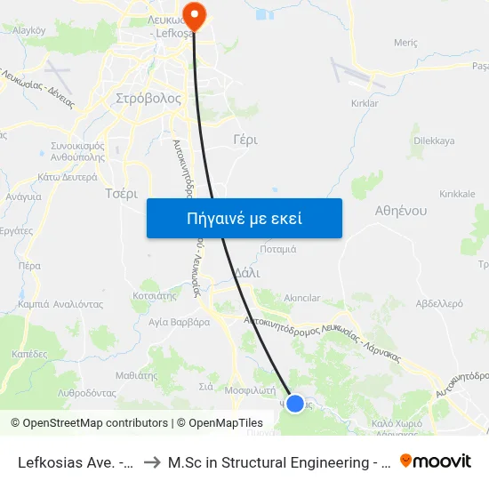 Lefkosias Ave. - Ammochostou to M.Sc in Structural Engineering - Frederick University Cyprus map