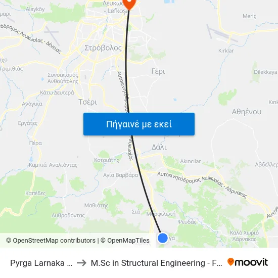Pyrga Larnaka Elem. School to M.Sc in Structural Engineering - Frederick University Cyprus map