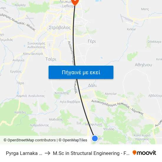 Pyrga Larnaka Elem. School to M.Sc in Structural Engineering - Frederick University Cyprus map