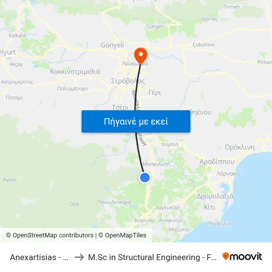 Anexartisias - 2nd Kornos to M.Sc in Structural Engineering - Frederick University Cyprus map