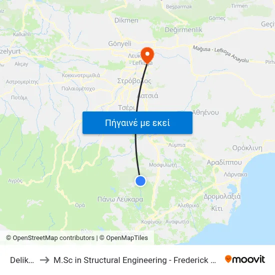 Delikipos to M.Sc in Structural Engineering - Frederick University Cyprus map