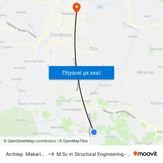 Archiep. Makariou C´ - Omirou to M.Sc in Structural Engineering - Frederick University Cyprus map