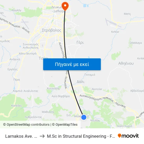 Larnakos Ave. - Ap. Varnava to M.Sc in Structural Engineering - Frederick University Cyprus map