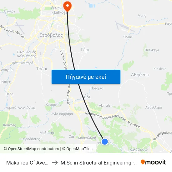 Makariou C´ Ave. - Larnakos Ave. to M.Sc in Structural Engineering - Frederick University Cyprus map