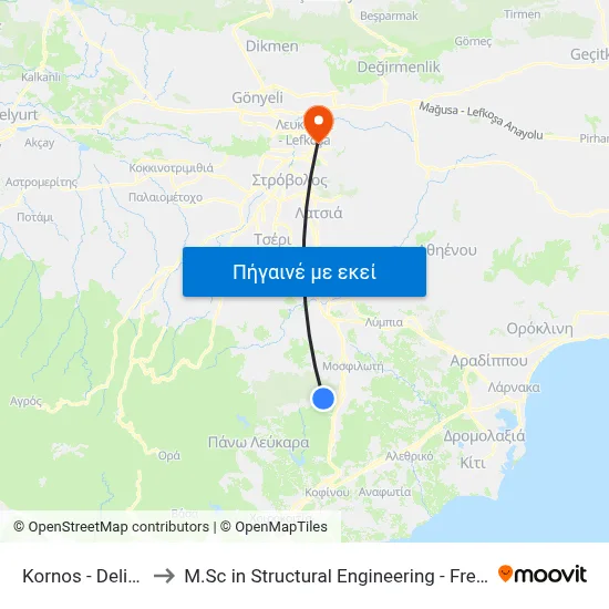 Kornos - Delikipos Road to M.Sc in Structural Engineering - Frederick University Cyprus map