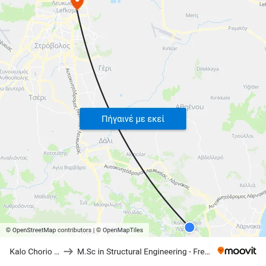 Kalo Chorio Cemetery to M.Sc in Structural Engineering - Frederick University Cyprus map