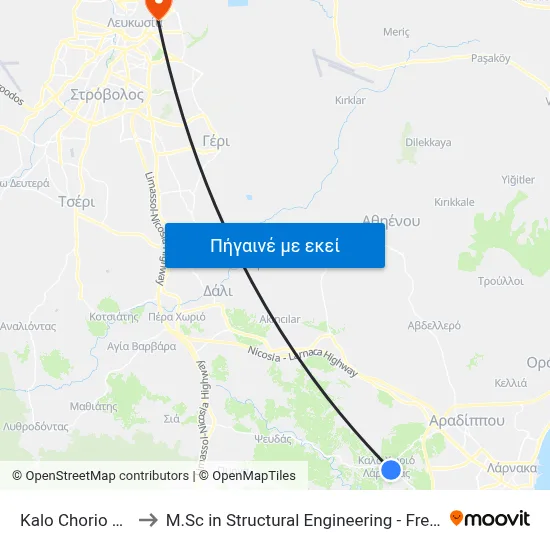 Kalo Chorio Cemetery to M.Sc in Structural Engineering - Frederick University Cyprus map