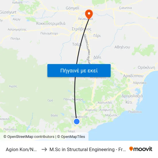 Ag. Kon/Nou Kai Elenis to M.Sc in Structural Engineering - Frederick University Cyprus map